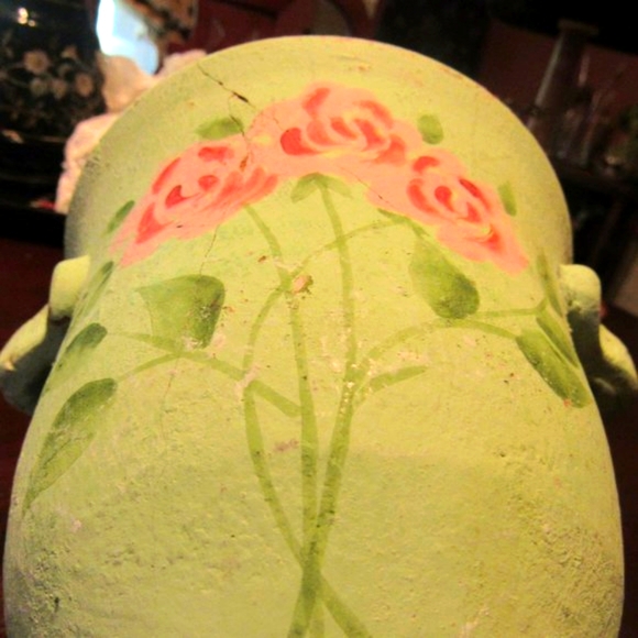🌷🌼🪻 Beautiful Vintage Hand Painted Green Floral Solid Planter - Picture 10 of 15